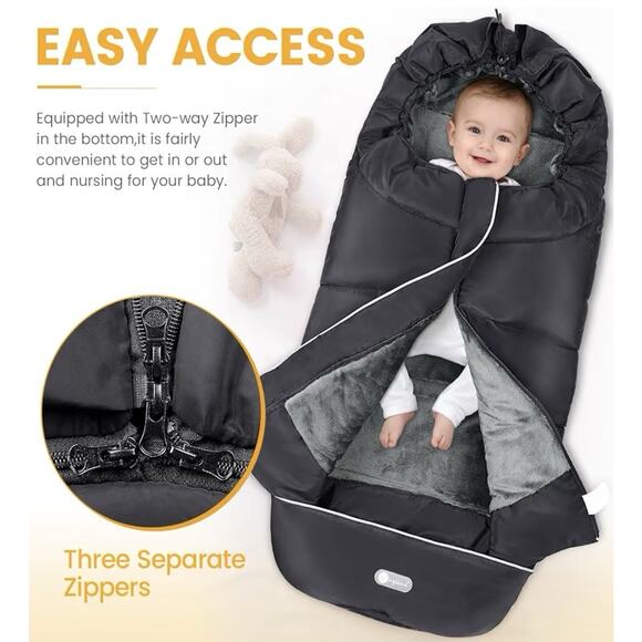IvyWind Universal Stroller Footmuff Winter Waterproof Bunting Bag Black New - Picture 4 of 7